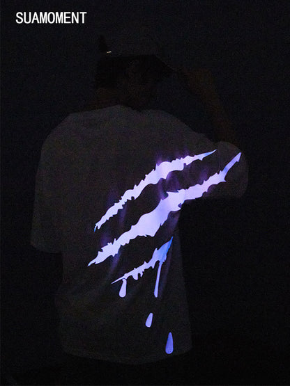 SUAMOMENT BloodClaw Loose Fit Tee Claw Marks Foil Print Couples’ Casual