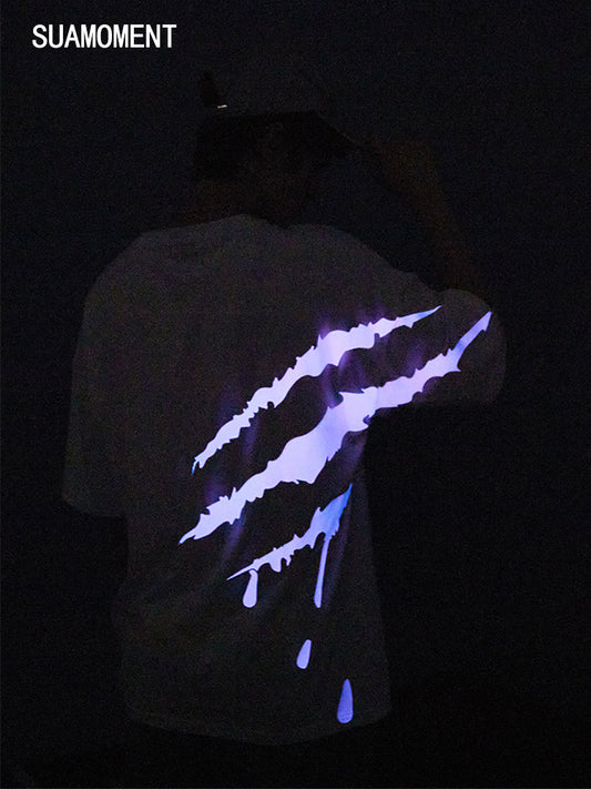 SUAMOMENT BloodClaw Loose Fit Tee Claw Marks Foil Print Couples’ Casual