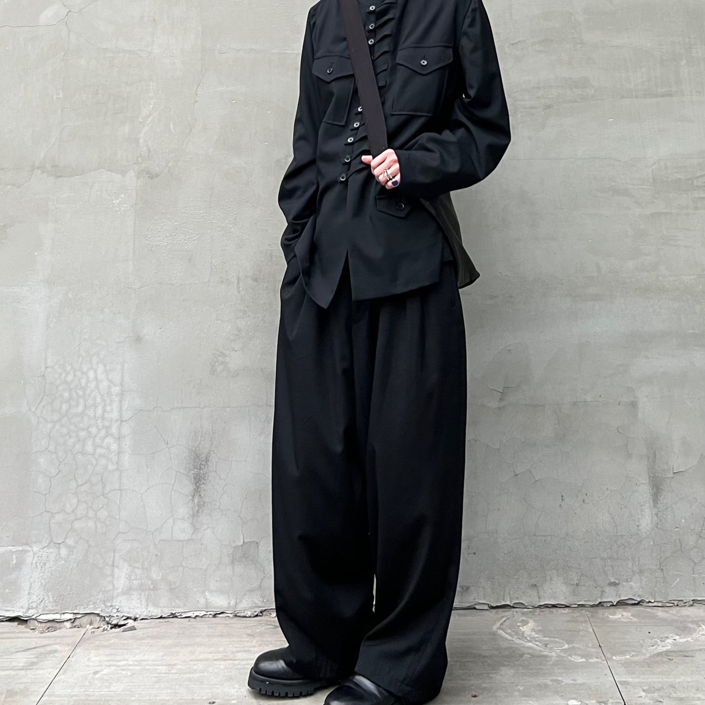 Yohji Yamamoto Twelve Pleat Wool Tapered Draped Wide Straight Trousers