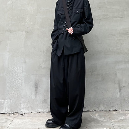 Yohji Yamamoto Twelve Pleat Wool Tapered Draped Wide Straight Trousers