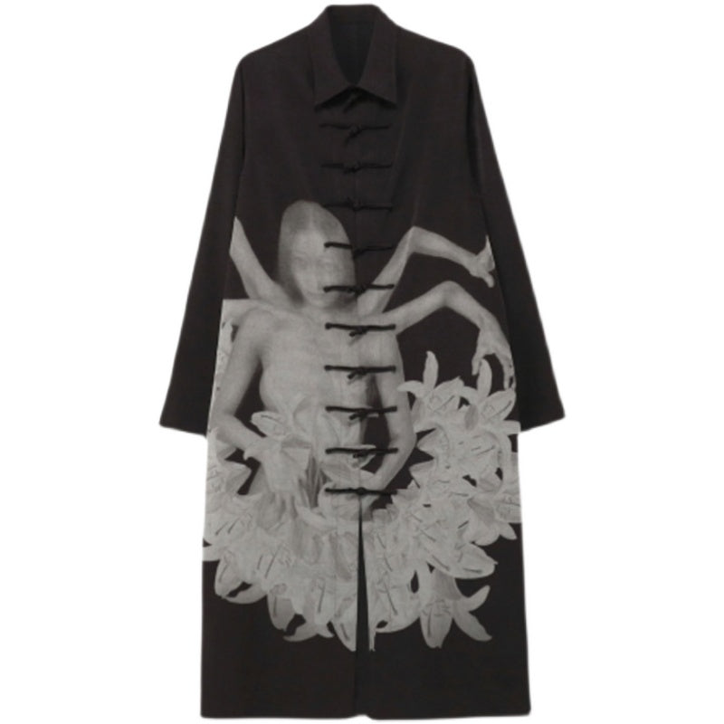 Yohji Yamamoto Dark Asura Lily Printed Mid-Length Shirt Button Closure