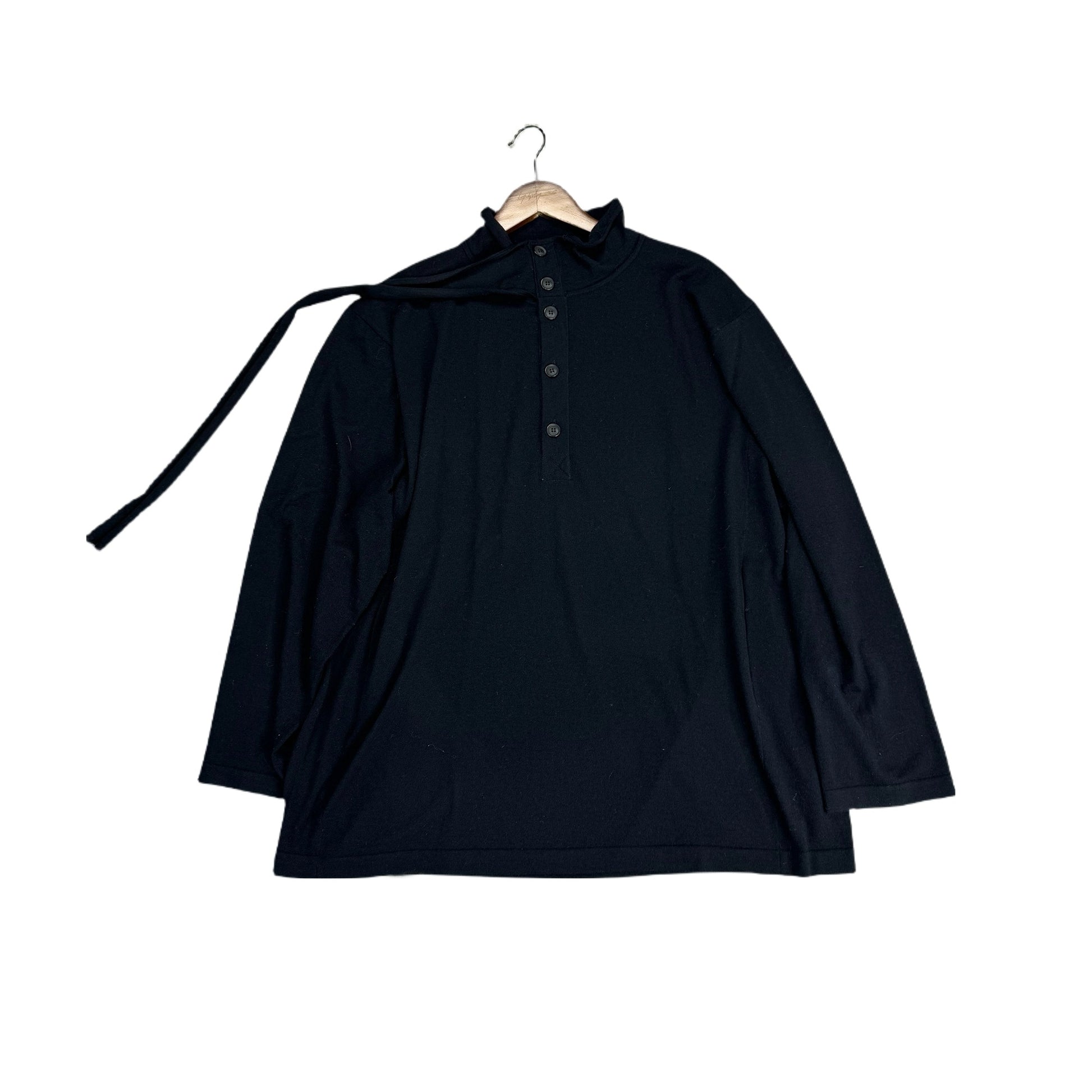 Yohji Yamamoto Merino Wool Knit Sweater Turtleneck Integrated Tie Scarf