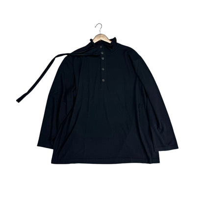Yohji Yamamoto Merino Wool Knit Sweater Turtleneck Integrated Tie Scarf