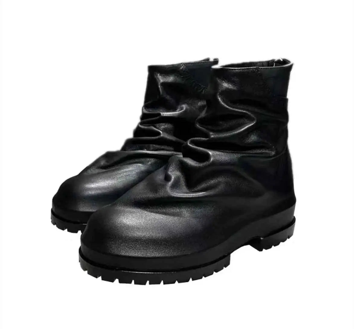 424 on Fairfax Ankle Boots - SS22 Crinkled Zip High-Top Retro Thick-Soled Lambskin