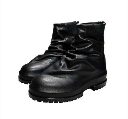424 on Fairfax Ankle Boots - SS22 Crinkled Zip High-Top Retro Thick-Soled Lambskin