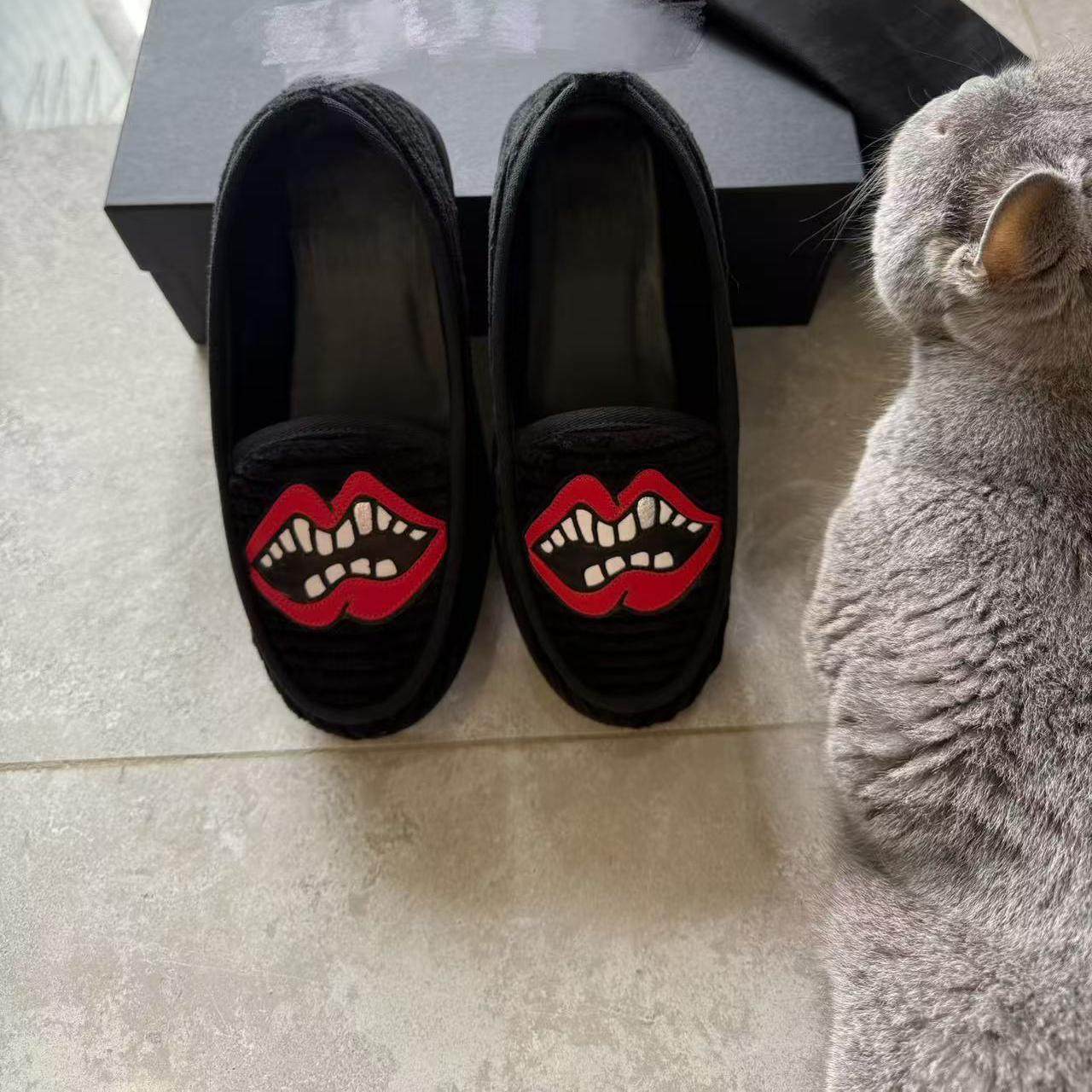 Chrome Red Lips Corduroy Loafers - Matty Boy Inspired Mules