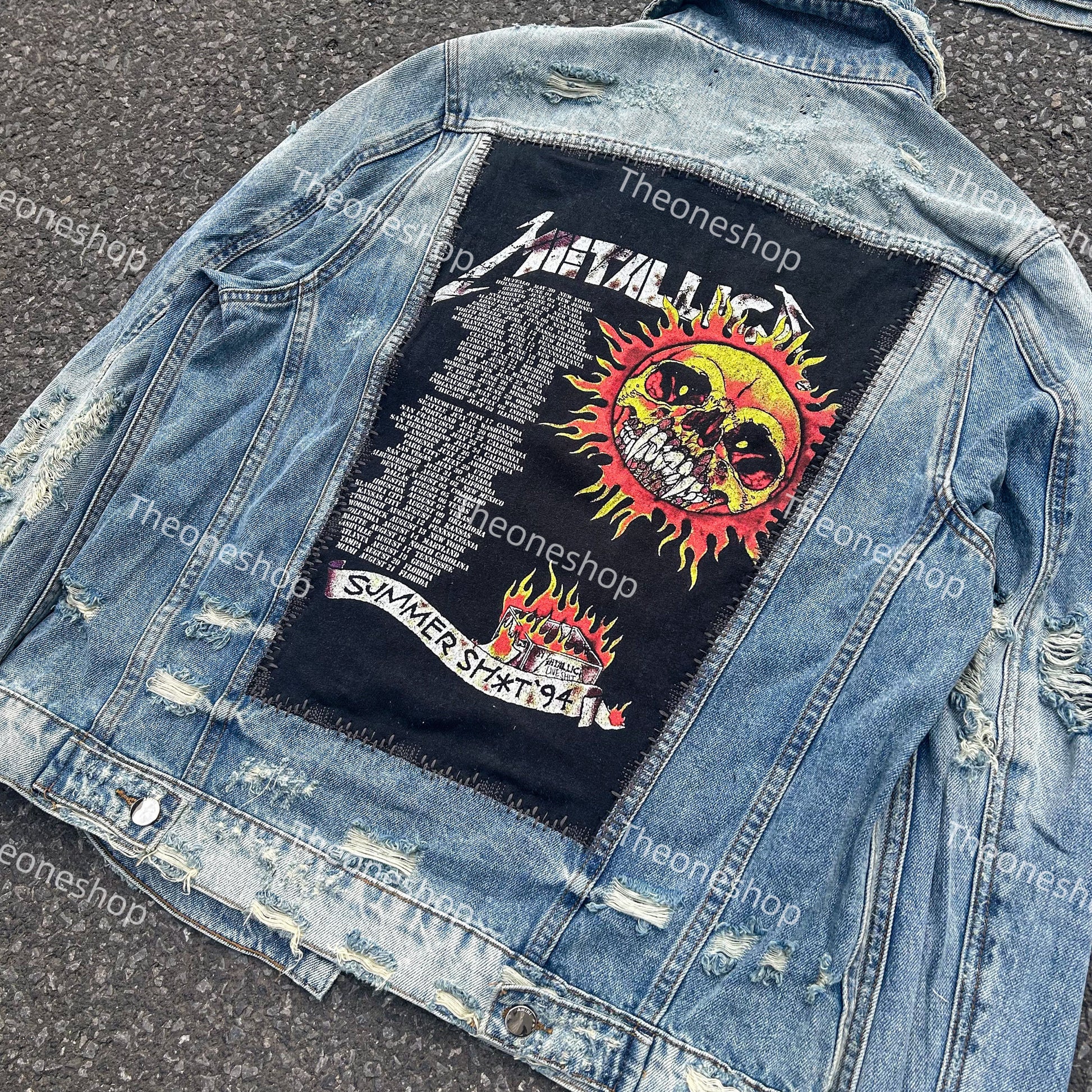 AMIRI 16OG Patchwork Back Kill Denim Jacket Metallica High-Street