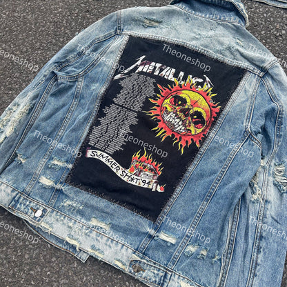 AMIRI 16OG Patchwork Back Kill Denim Jacket Metallica High-Street