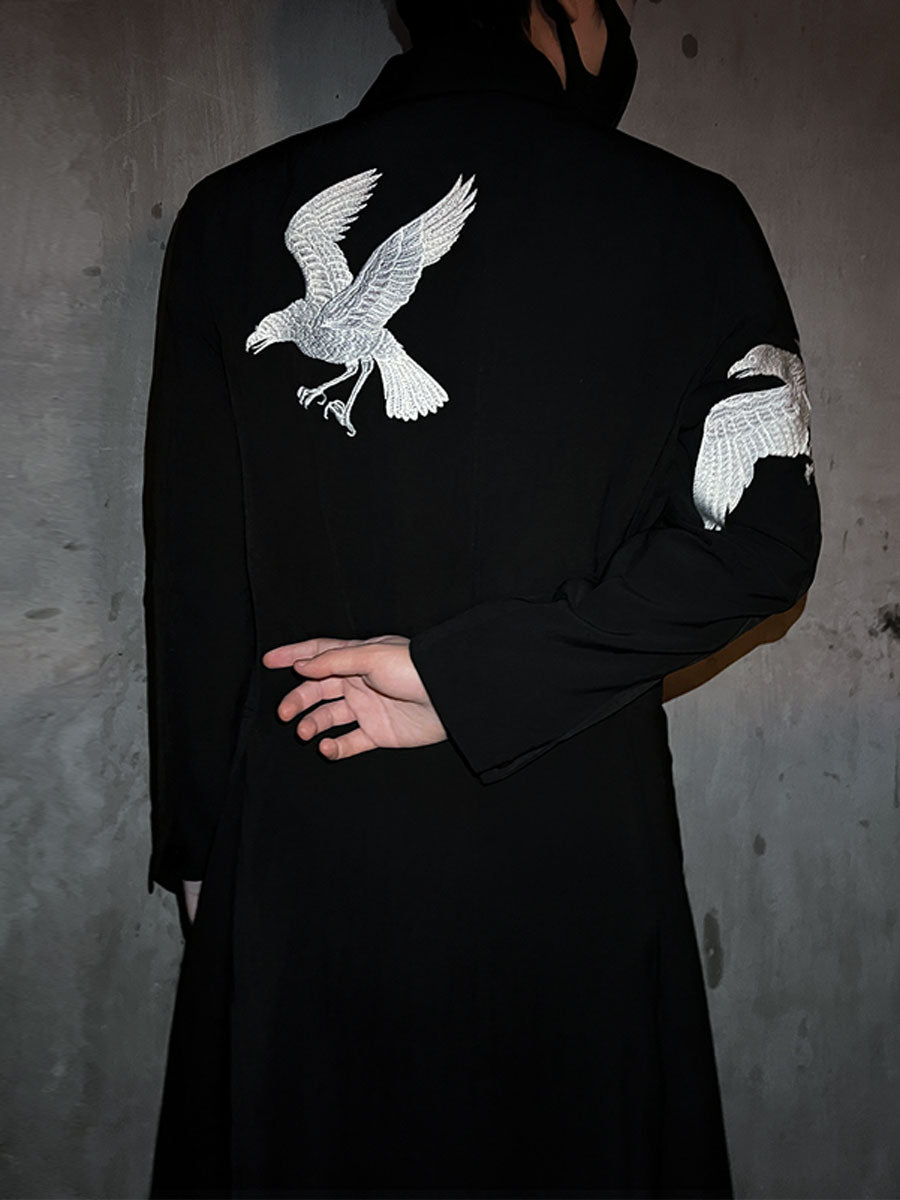 Yohji Yamamoto Dark 21AW Long Blazer Coat Dual Crow Embroidery on Back