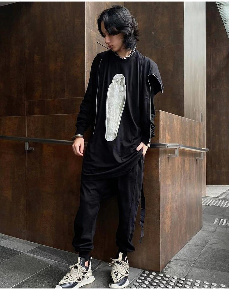 RO Dark Wizard Rick Owen Hoodie - Asymmetric Zip Avant-garde Black Winter Fleece