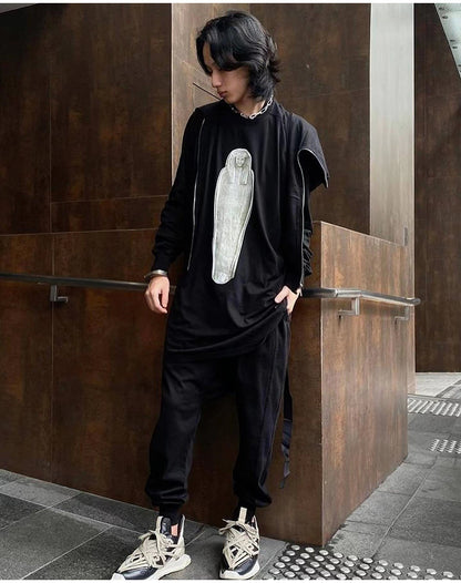 RO Dark Wizard Rick Owen Hoodie - Asymmetric Zip Avant-garde Black Winter Fleece