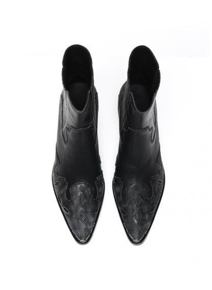 Top-Grain Leather Sole Chelsea Boots -Handcraft Distressed Western Metal Toe Cap