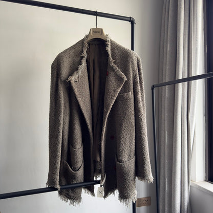 Magliano Hand-Distressed Knit Cardigan - Raw-Hem Bouclé Button-Up Unisex Coat