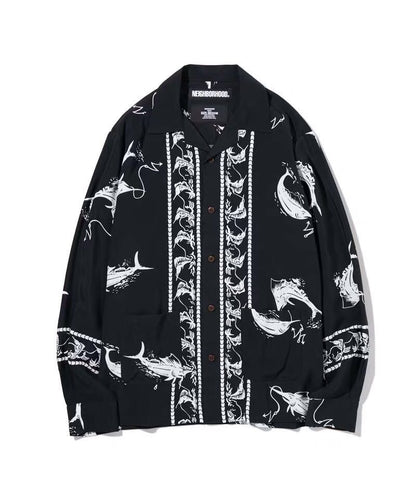 Neighborhood 20SS Hawaiian Swordfish Shirt Long Sleeve Open-Front Loose