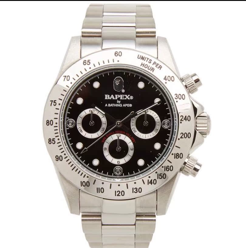 BAPEX TYPE 3 Triple-Eye Primate Head Watch - Panda Dial Quartz Chronograph