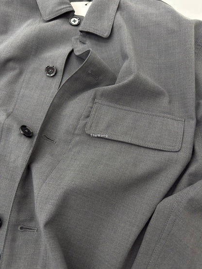 LEM SS25 Black-Grey Wool Shirt Jacket - 100% Wool Button-Front Overshirt