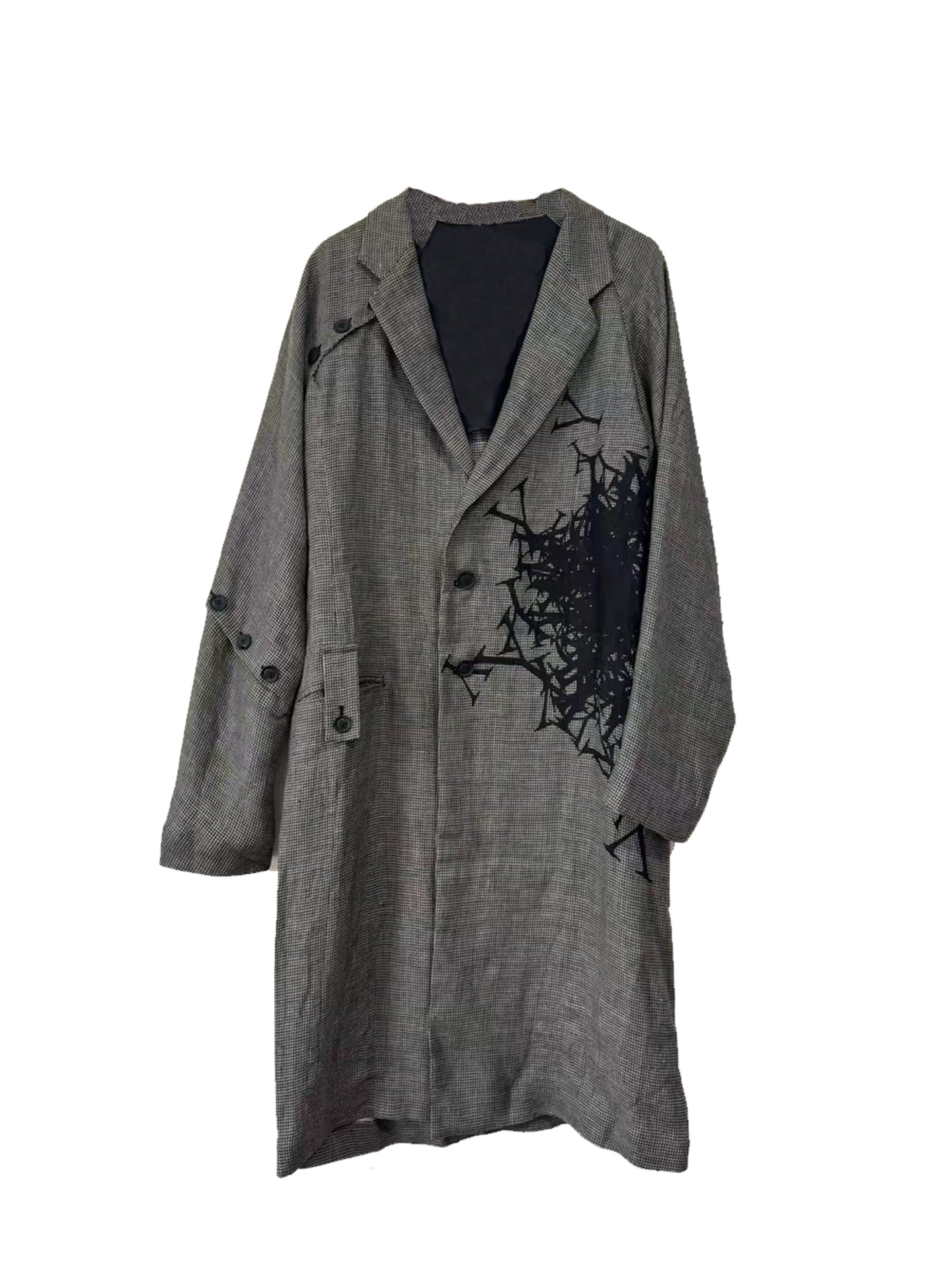 Self-made Yohji Wool Blend Trench - Houndstooth with 'Y' Monogram Print - Donclickin