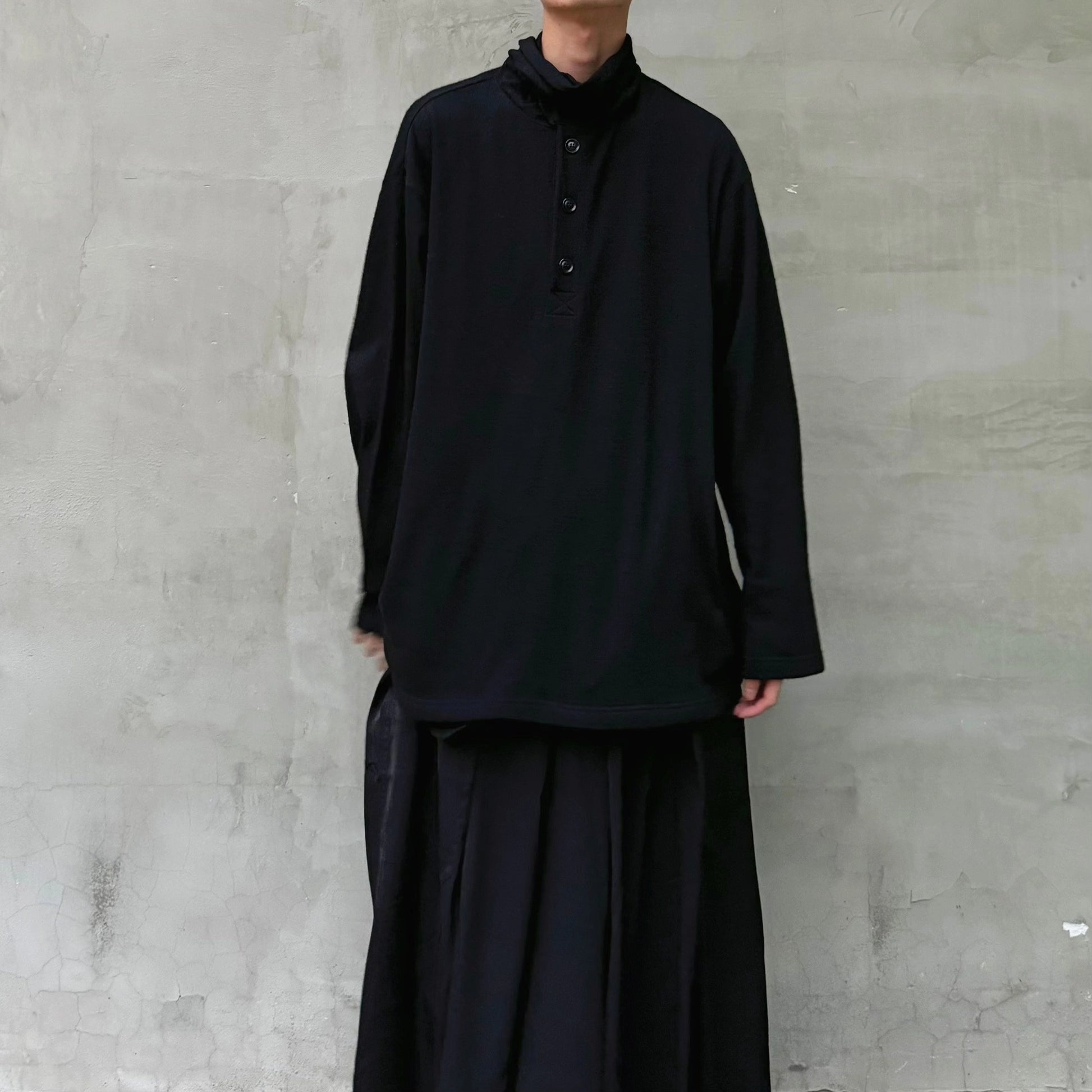 Yohji Yamamoto Merino Wool Knit Sweater Turtleneck Integrated Tie Scarf