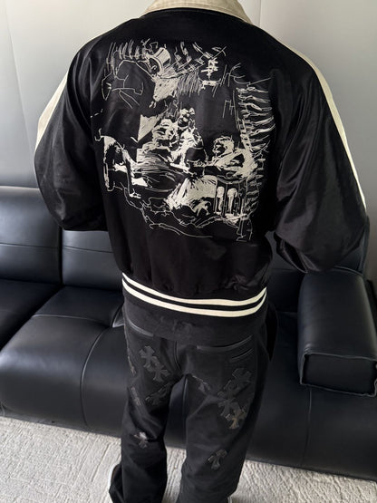 ERD AW24 ’Opium Den’ Varsity Jacket - Silk Court Embroidery Baseball Coat
