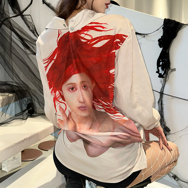 donclickin Yohji Uchida Suzuran ’Sun Child’ Print Shirt - Reversible Silk Blouse