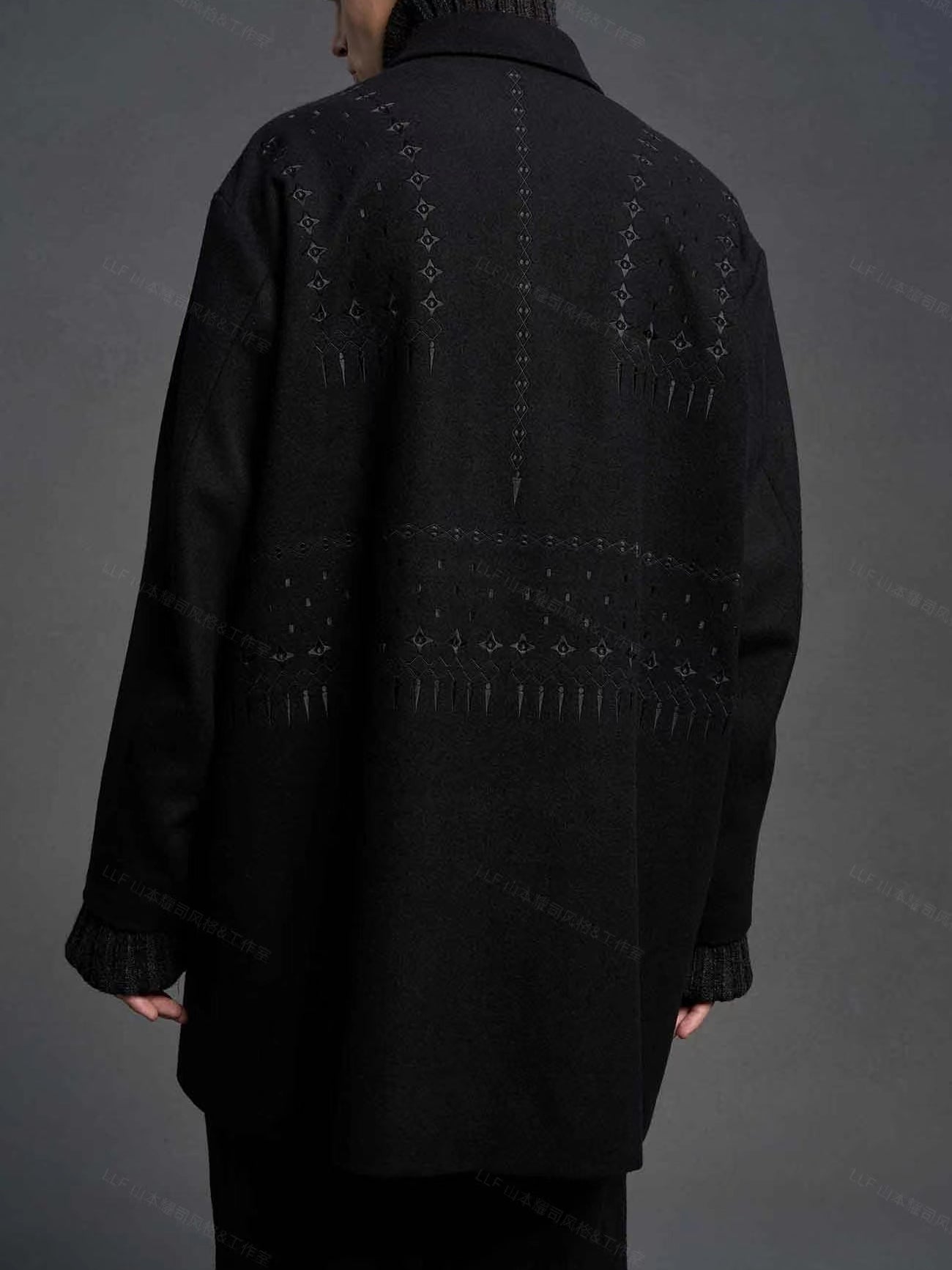 Yohji Yamamoto 23FW Dark Wool Coat – Heavy Embroidery Collection
