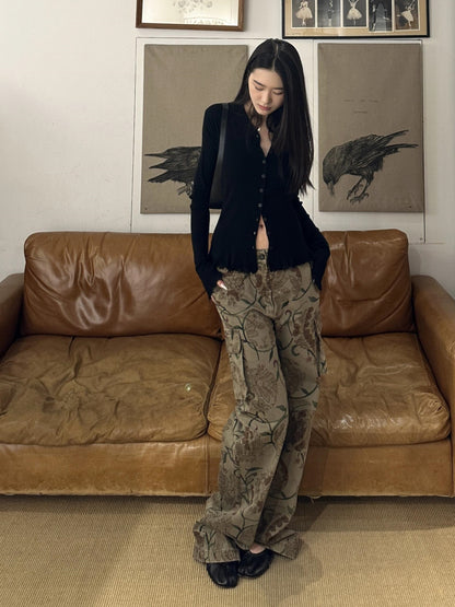 donclickin Our Legacy Floral Print Mountain Cargo Pants - Casual Brown Workwear