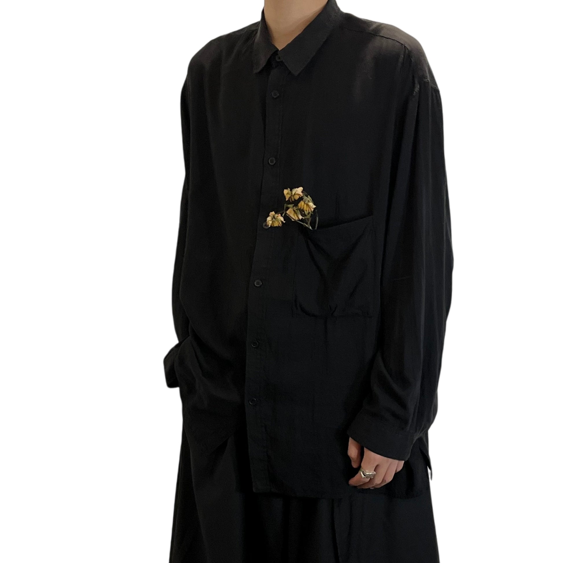 Yohji Yamamoto Dark Core Soft Rayon Base Layer Square-neck Black Shirt