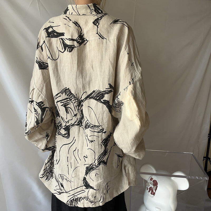 Yohji Linen Shirt – Yuuka Asakura Yamamoto Hand-Painted Beast Motif