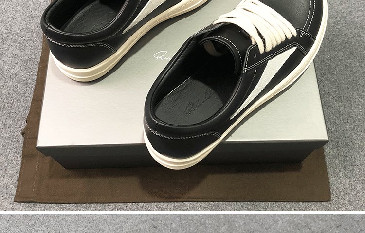 RO 22SS Vintage Leather Low-Top Sneaker Rick Owens - Black/Milk - 