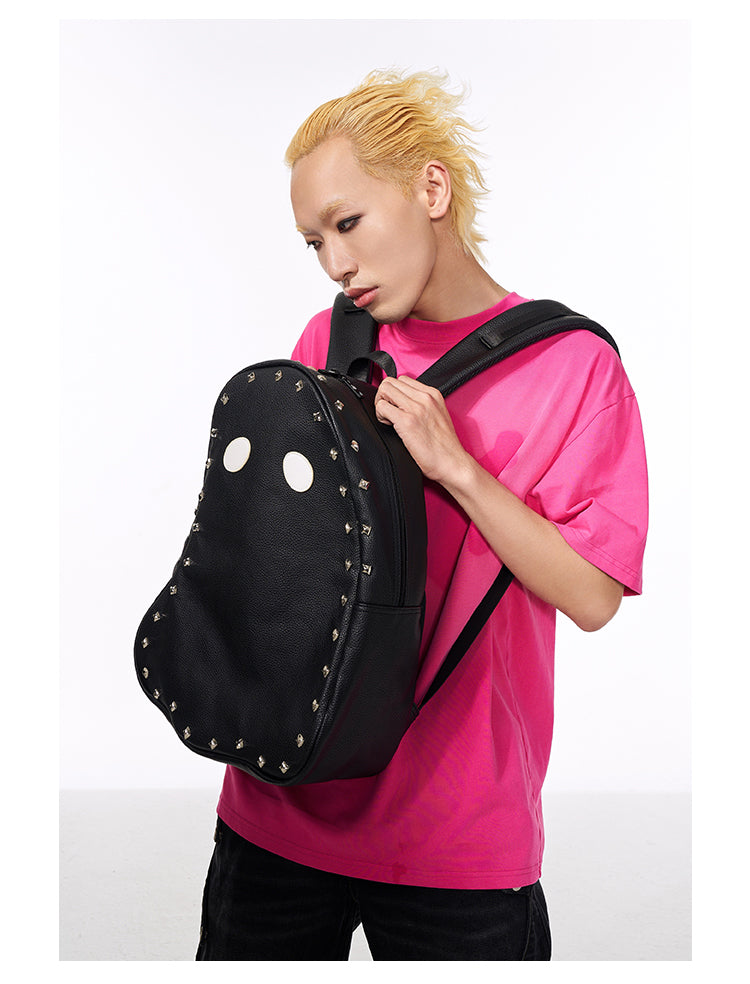 Fun & Cool Punk Studded Ghost PU Leather Backpack - Imp Halloween Edition - Black