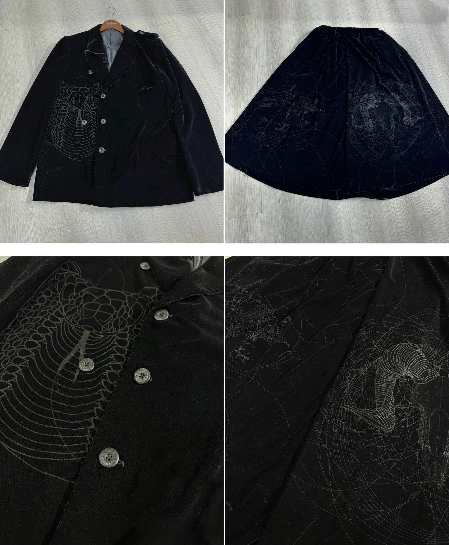 Yohji Yamamoto Velvet Family Crest Serpent Emblem Jacket - Skirt Suit