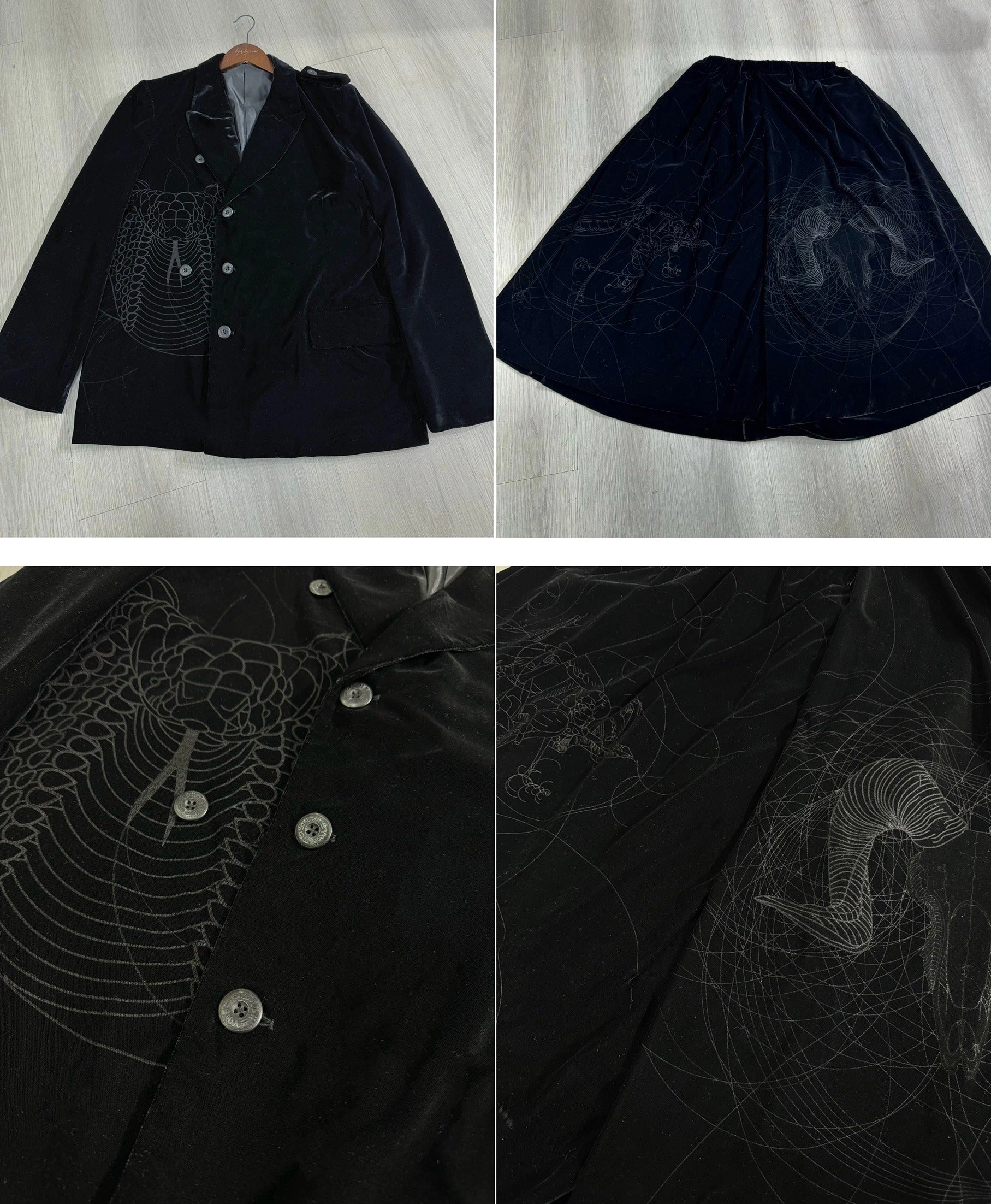 Yohji Yamamoto Velvet Family Crest Serpent Emblem Jacket - Skirt Suit