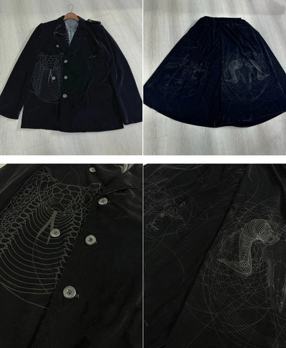 Yohji Yamamoto Velvet Family Crest Serpent Emblem Jacket - Skirt Suit
