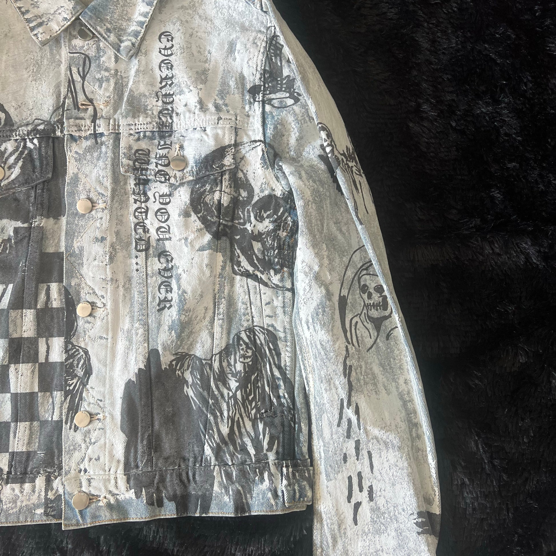 AMIRI 22FW Skull Reaper Graffiti Jackets - Hand Painted Waxed Denim