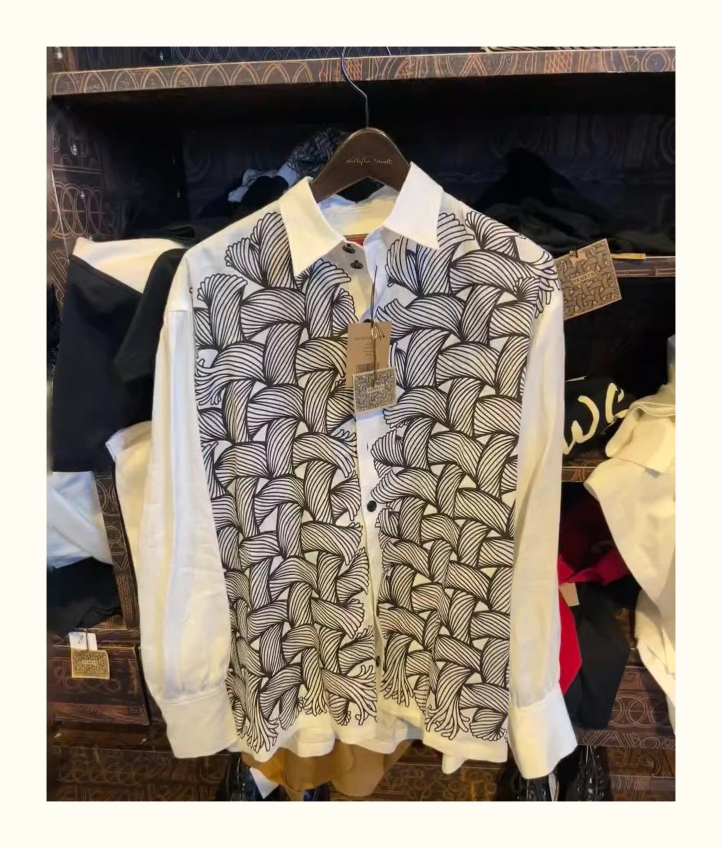 Nemeth 22SS All-Over Knot Print Shirt – Cotton Loose Fit Long Sleeve