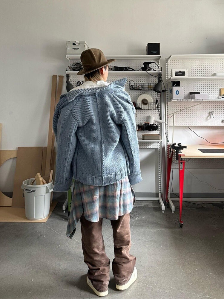 SACAI Handcrafted Chunky Knit Wool Coat – Oversized Heavyweight Sweater