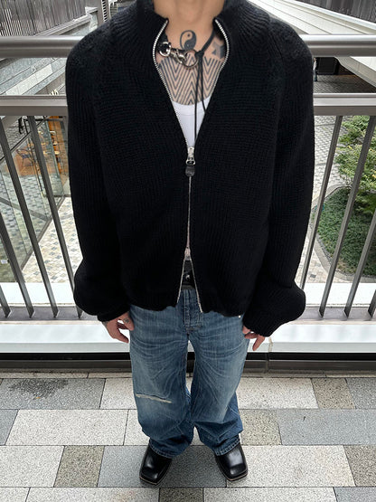 Our Legacy Vibe Double-Zip Wool Knit Sweater – Cropped Wide-Fit Half Turtleneck