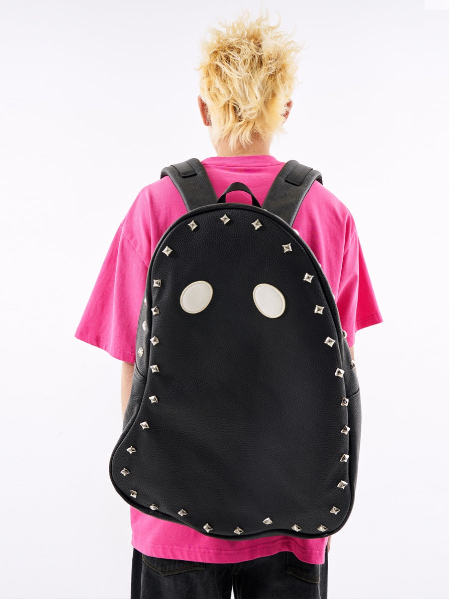 Fun & Cool Punk Studded Ghost PU Leather Backpack - Imp Halloween Edition - Black