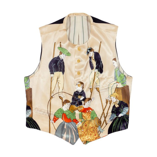 Yohji Yamamoto Dark Aesthetic Rokumeikan Silk Print Unisex Casual Vest