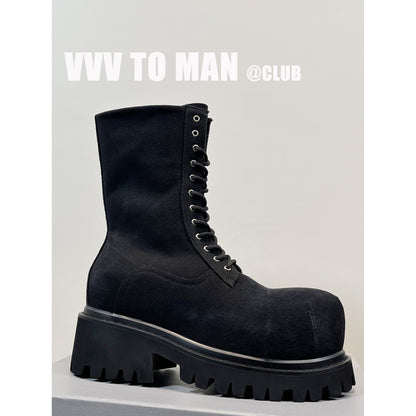NEW STOMPER 12-Eyelet Martin Boots – Black Thick-Sole Denim Boots
