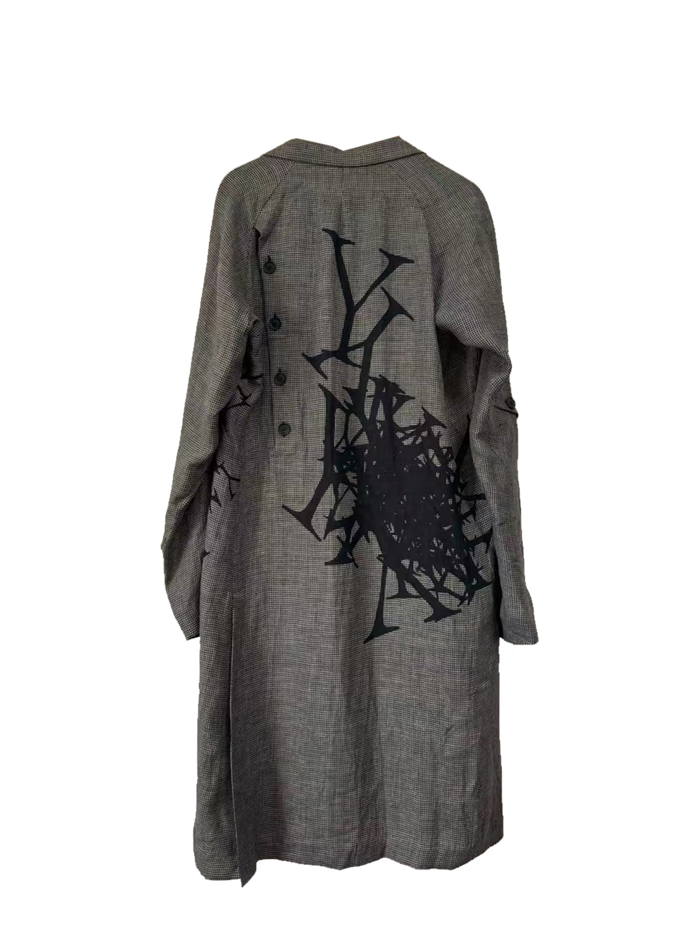 Self-made Yohji Wool Blend Trench - Houndstooth with 'Y' Monogram Print - Donclickin