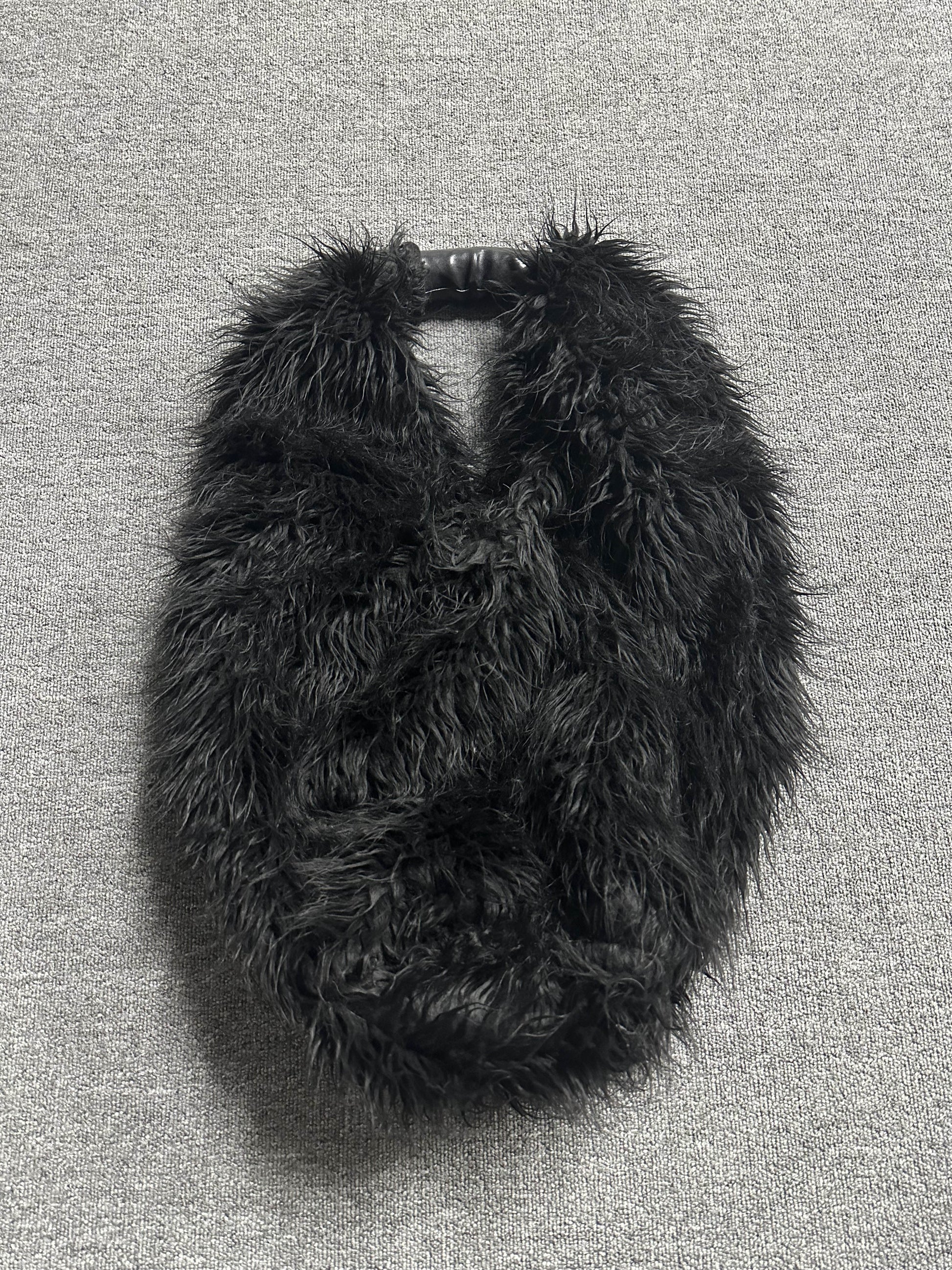 Our Legacy Faux Shearling Shoulder Bag - Oversized Furry Tote Faux Fur Crossbody - Black