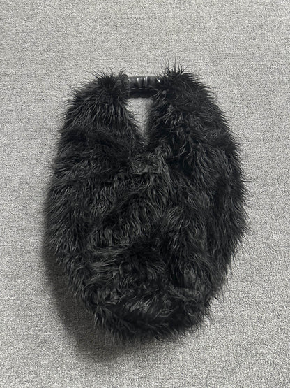 Our Legacy Faux Shearling Shoulder Bag - Oversized Furry Tote Faux Fur Crossbody - Black