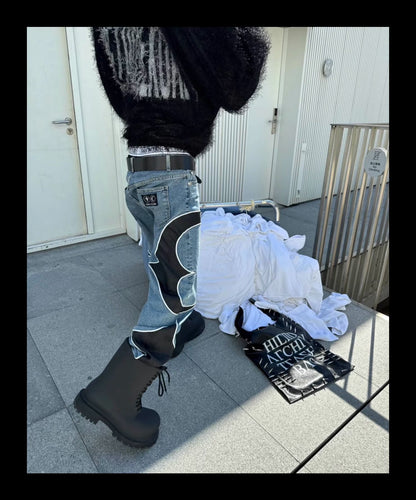 Thug Club Vintage Washed Crescent Patchwork Jeans Henry Lau ASAP Rocky Edition - Size avaliable S ~ XL