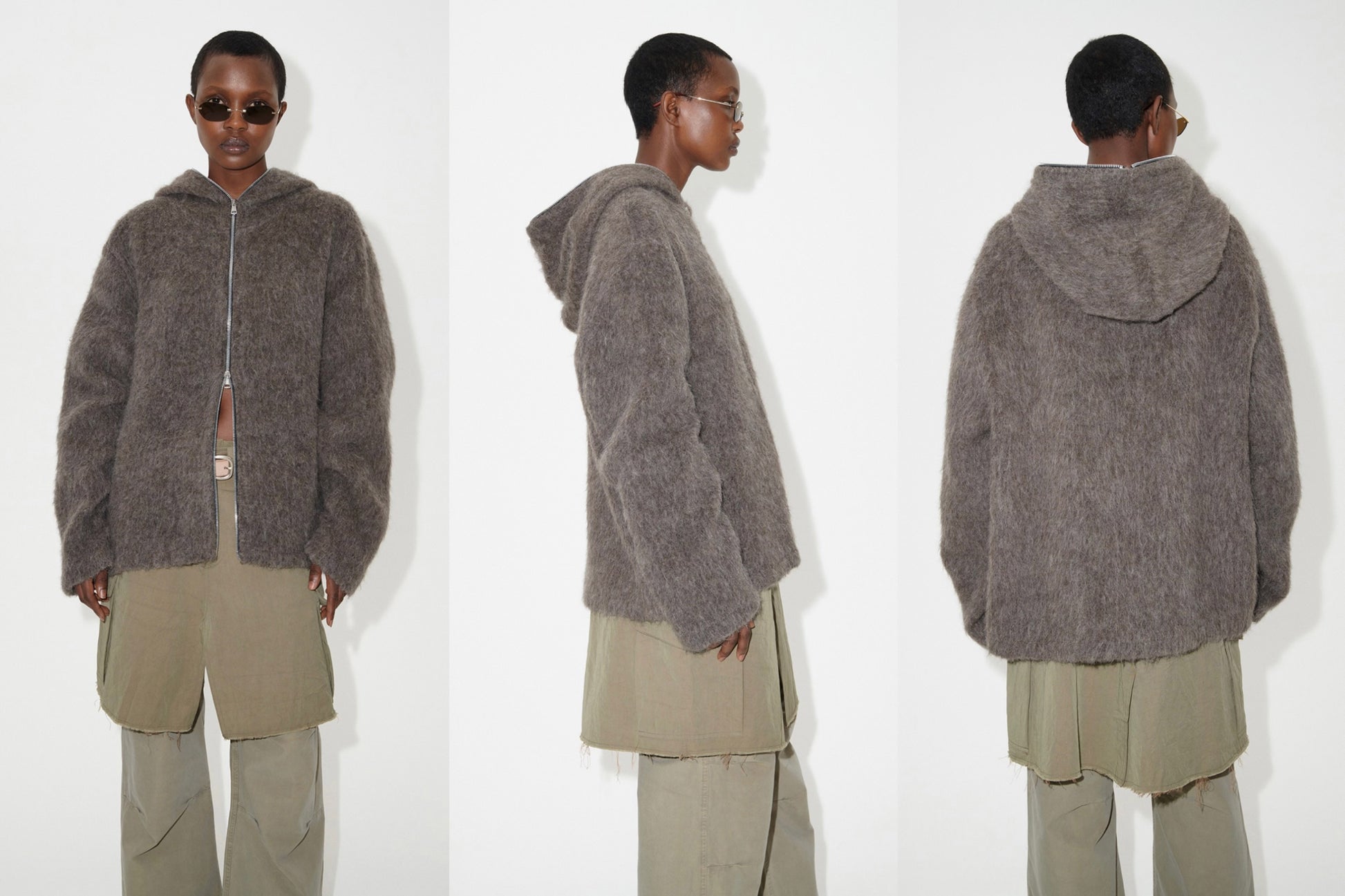 Our Legacy Grey Mohair Zip Cardigan – Wool Blend Relaxed Hooded Knit