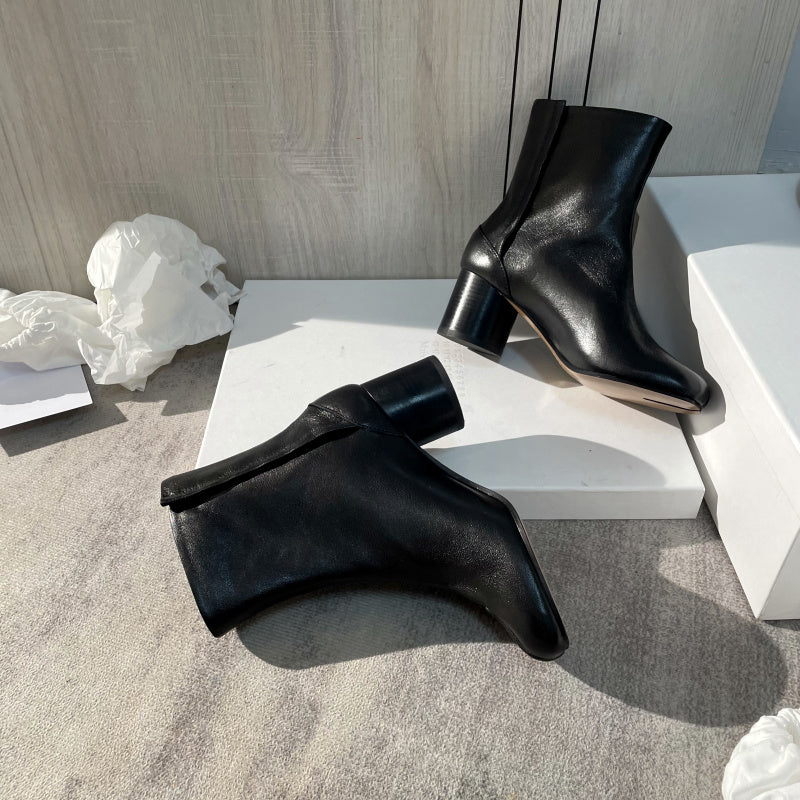 25AW Women’s Tabi Heel Boots - 8cm Stiletto Calfskin Split-Toe Ankle Boots