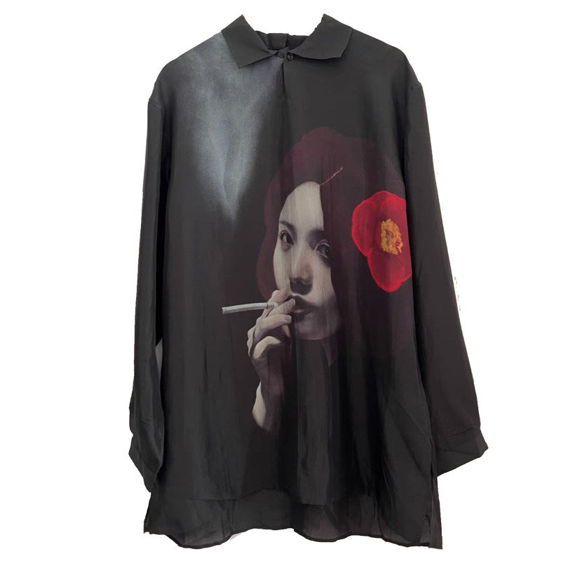 Suzume Uchida "Smoking Girl" Silk Shirt - Yohji Archive Darkwear -  
