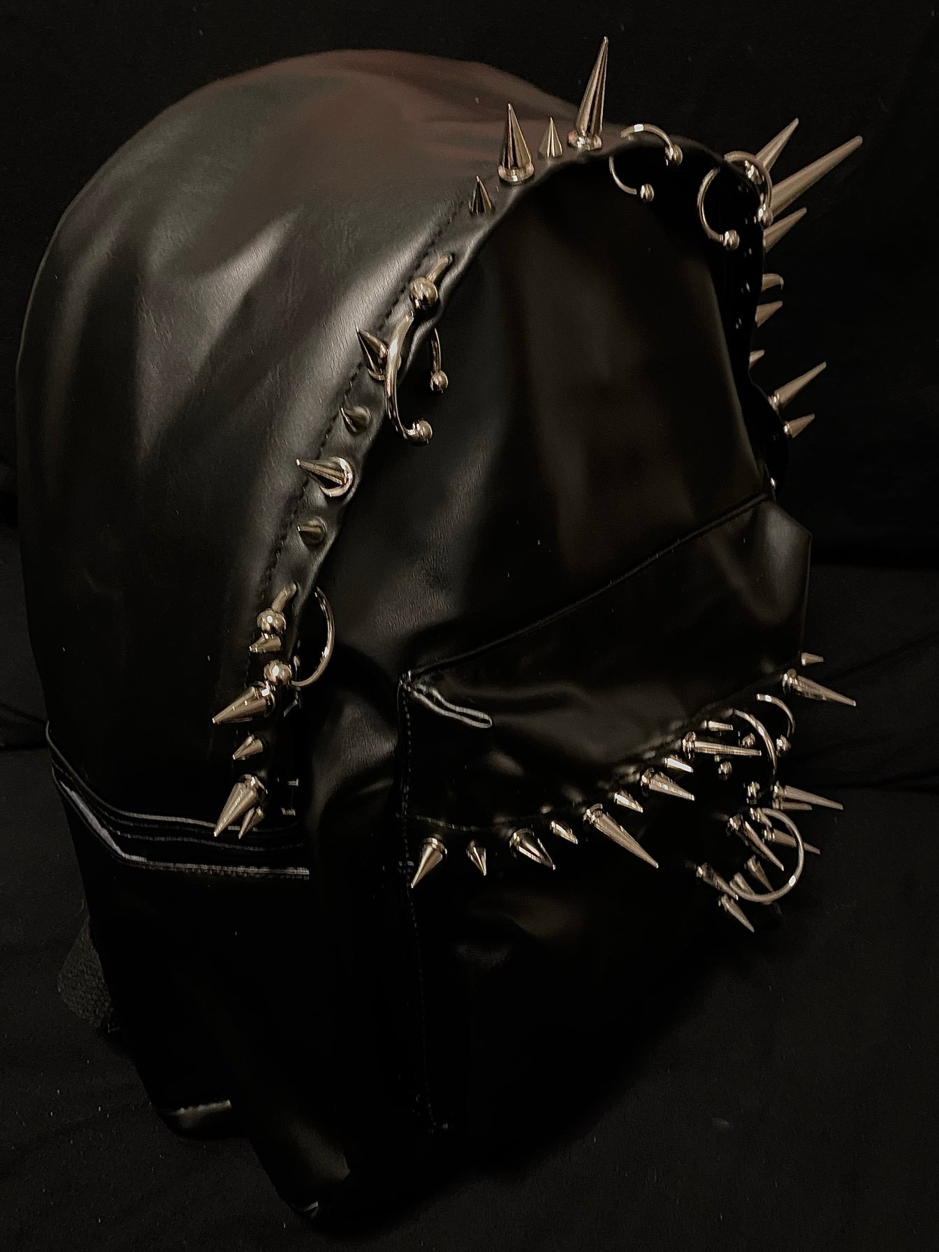 Playboi Carti OPIUM Punk Studded & Pierced Black Leather Backpack - SIze H42/W31