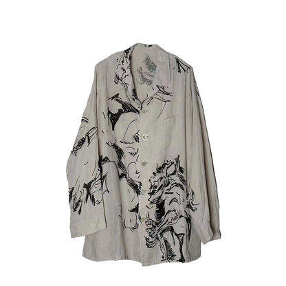 Yohji Linen Shirt – Yuuka Asakura Yamamoto Hand-Painted Beast Motif