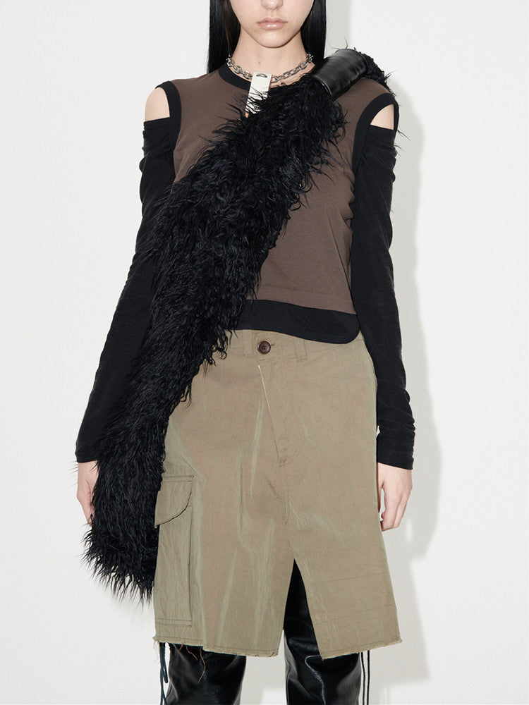 Our Legacy Faux Shearling Shoulder Bag - Oversized Furry Tote Faux Fur Crossbody - Black